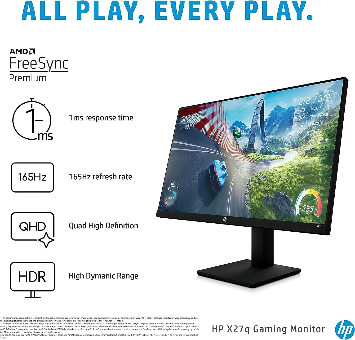 HP OMEN 27q QHD 165Hz Gaming Monitor, QHD Display (2560 x 1440